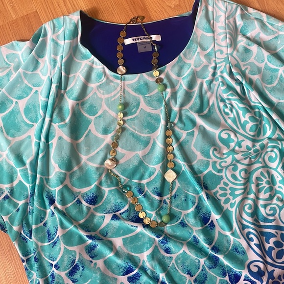 Nygard Woman’s Blouse, Size: M, Color: aqua-blue, Royal-blue, white - Picture 16 of 17
